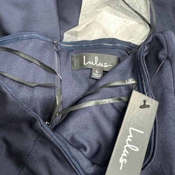 NWT Lululs Cascading Love Navy Blue Strapless Ruffled Wide-Leg Jumpsuit - Picture 6 of 7